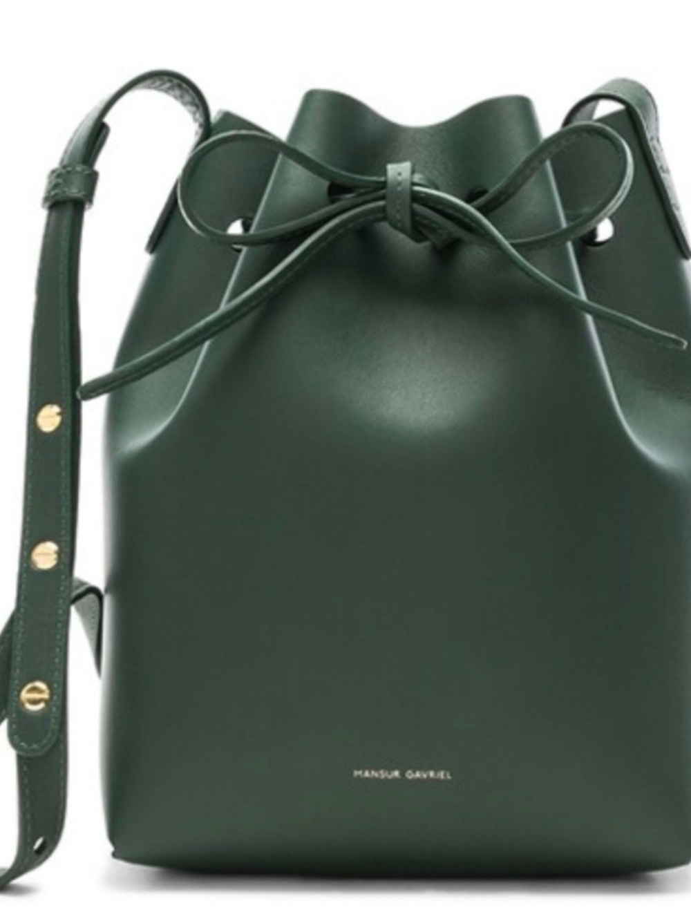 Mansur Gavriel Deep Green Leather Drawstring Bucket Bag